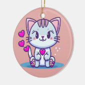Niedliche Katze Kitten mit Herz Valentine Inspirie Keramik Ornament (Links)