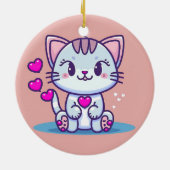 Niedliche Katze Kitten mit Herz Valentine Inspirie Keramik Ornament (Hinten)