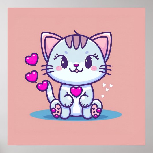 Niedliche Katze Kitten mit Herz Valentine Inspirie Poster (Vorne)