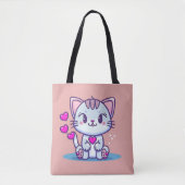 Niedliche Katze Kitten mit Herz Valentine Inspirie Tasche (Vorderseite)