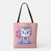 Niedliche Katze Kitten mit Herz Valentine Inspirie Tasche (Rückseite)