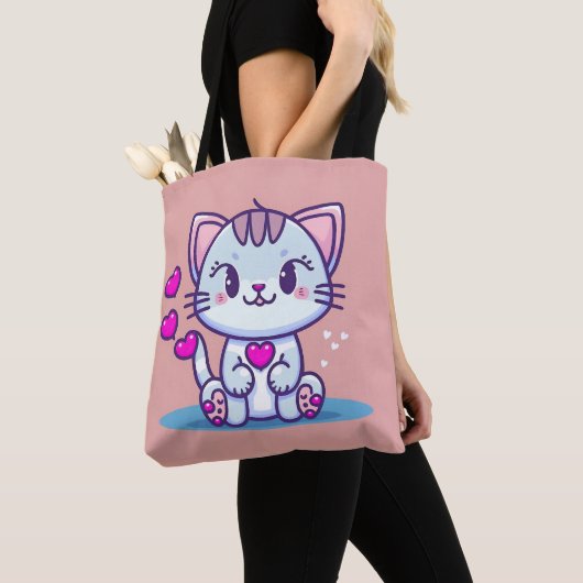 Niedliche Katze Kitten mit Herz Valentine Inspirie Tasche (Von Nahem)