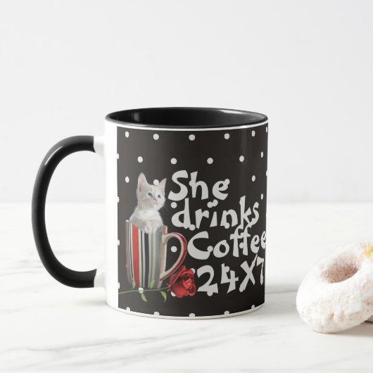 Niedliche Katze Kitten Pet Liebhaber Geschenk Tasse (Mit Donut)