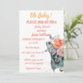 Niedliche Katze Kitty Kitten Pink Floral Baby Girl Einladung (Stehend Vorderseite)