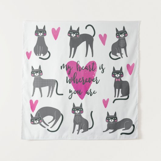 Niedliche Katze: Liebe als Illustration. Wandteppich (Vorderseite)