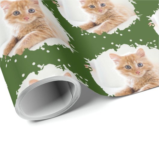 Niedliche Katze Liebt Personalisiertes Foto Muster Geschenkpapier (Rolleneckpunkt)