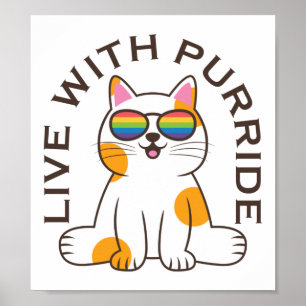 Niedliche Katze live mit Purride-Flag-Brille Poster