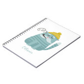 Niedliche Katze, lustig. Winterblauer Cartoon Spaß Notizblock (Linke Seite)