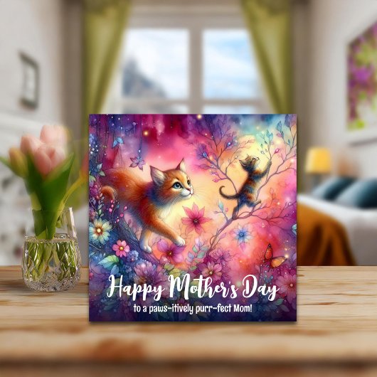 Niedliche Katze Mama farbenfrohe Wasserfarbe Mutte Karte