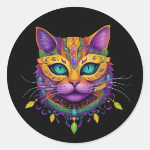 Niedliche Katze Mardi Gras Karneval Chat Lover Runder Aufkleber