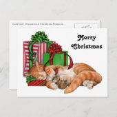 Niedliche Katze, Maus und Weihnachtsgeschenke Feiertagspostkarte (Vorne/Hinten)