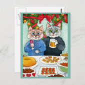 Niedliche Katze, Maus Weihnachts-Party-Postkarte Postkarte (Vorne/Hinten)