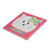 Niedliche Katze Meow Rainbow Bow Pink Glitzer Kind Fliese (Seite)