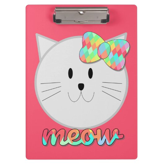 Niedliche Katze Meow Rainbow Bow Pink Glitzer Kind Klemmbrett (Vorderseite)