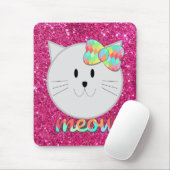 Niedliche Katze Meow Rainbow Bow Pink Glitzer Kind Mousepad (Mit Mouse)