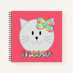Niedliche Katze Meow Rainbow Bow Pink Glitzer Kind Notizblock