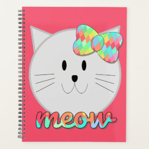 Niedliche Katze Meow Rainbow Bow Pink Glitzer Kind Planer