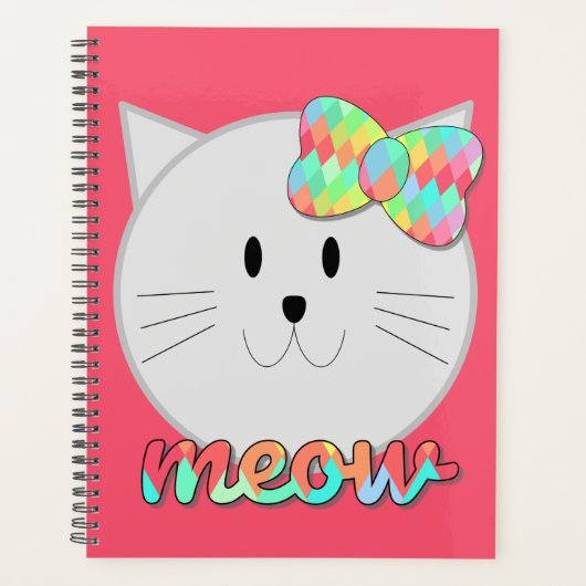 Niedliche Katze Meow Rainbow Bow Pink Glitzer Kind Planer (Vorderseite)