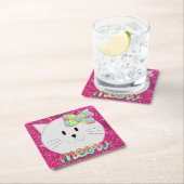 Niedliche Katze Meow Rainbow Bow Pink Glitzer Kind Rechteckiger Pappuntersetzer (Vor Ort)