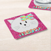 Niedliche Katze Meow Rainbow Bow Pink Glitzer Kind Rechteckiger Pappuntersetzer (angewinkelt)