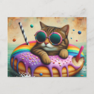 Niedliche Katze mit auf einem Spendenflatter Postkarte