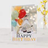 Niedliche Katze mit Balloons Geburtstagskarte Karte (Gelbe Blume)