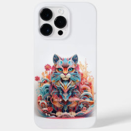Niedliche Katze mit Blume 3D Paper Cutout Case-Mate iPhone 14 Pro Max Hülle