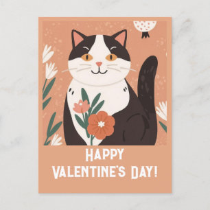Niedliche Katze mit Blume Glücklicher Valentinstag Feiertagspostkarte