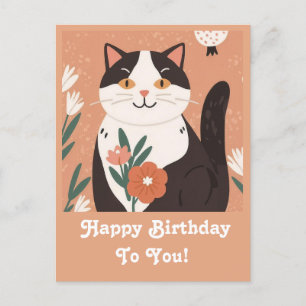 Niedliche Katze mit Blume Happy Birthday Personali Feiertagspostkarte