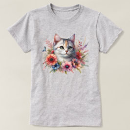 Niedliche Katze mit Blume Katzenliebhaber T-Shirt