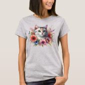 Niedliche Katze mit Blume Katzenliebhaber T-Shirt (Vorderseite)