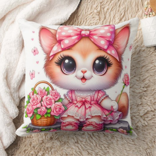 Niedliche Katze mit Blume Kinder- Kinderzimmer & K Kissen (Decke)