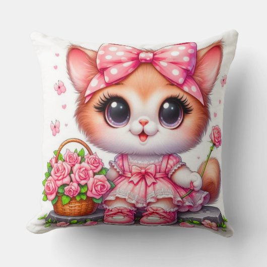 Niedliche Katze mit Blume Kinder- Kinderzimmer & K Kissen (Vorderseite)