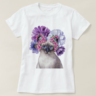Niedliche Katze mit Blume Krone Aquarellbilder T-Shirt