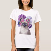 Niedliche Katze mit Blume Krone Aquarellbilder T-Shirt (Vorderseite)