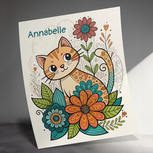Niedliche Katze mit Blume Poster