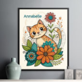 Niedliche Katze mit Blume Poster