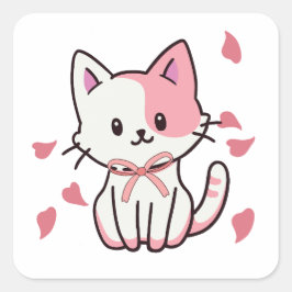 Niedliche Katze mit Bogen Quadratischer Aufkleber