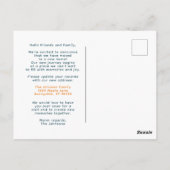 Niedliche Katze mit Boxfamilie Wir haben die Ankün Postkarte (Rückseite)