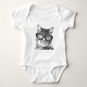 Niedliche Katze mit Brille Baby Tutu Körper Anzug Strampler