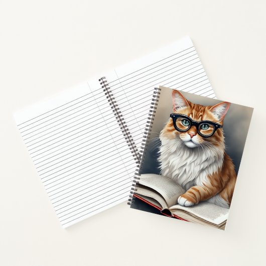Niedliche Katze mit Brille Lesen eines Buches Notizblock (Innenseite)