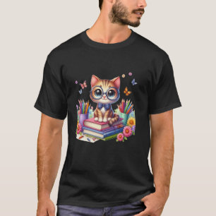 Niedliche Katze mit Brille lesen National Science T-Shirt