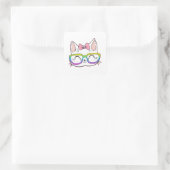 Niedliche Katze mit Brille Quadratischer Aufkleber (Tasche)