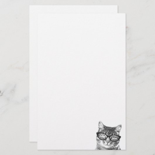 Niedliche Katze mit Brillenpapier zum Schreiben Briefpapier (Vorne/Hinten)