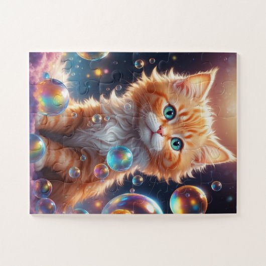 Niedliche Katze mit Bubbles AI erzeugt Puzzle (Horizontal)
