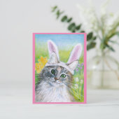 Niedliche Katze mit Bunny Hat Spring rosa Postkart Postkarte (Stehend Vorderseite)