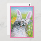 Niedliche Katze mit Bunny Hat Spring rosa Postkart Postkarte (Vorne/Hinten)