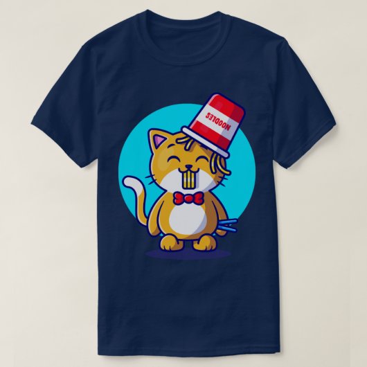 Niedliche Katze mit Chopstick Cartoo T-Shirt (Design vorne)