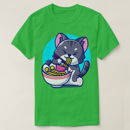 Niedliche Katze mit Chopstick Cartoo T-Shirt (Design vorne)