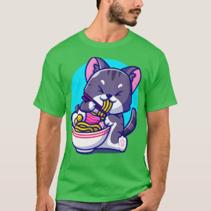 Niedliche Katze mit Chopstick Cartoo T-Shirt